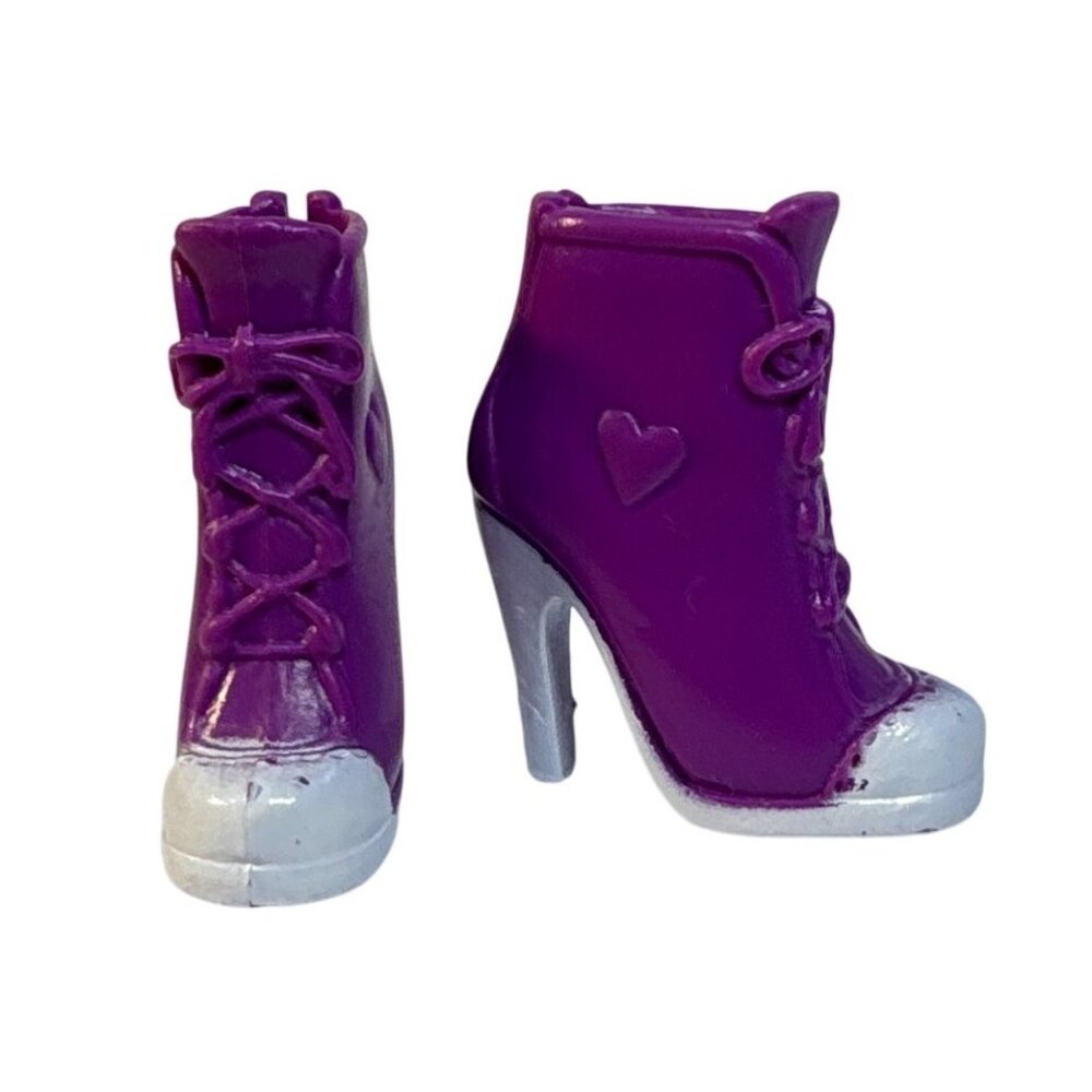 Barbie Shoes Ankle Boots Purple & White High Heel Stiletto w Laces and Hearts